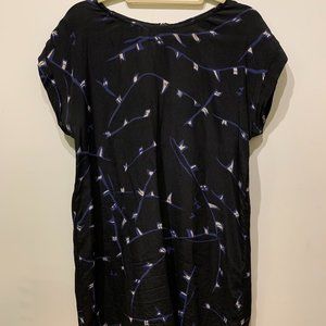 Rielez Black Blue White Pattern Silk Mini Dress